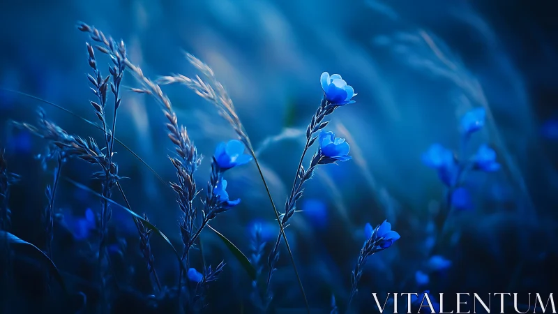 Blue Wildflowers Under Nocturnal Sky.