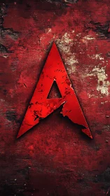 Fragmented red letter A emblem on distressed textured wall