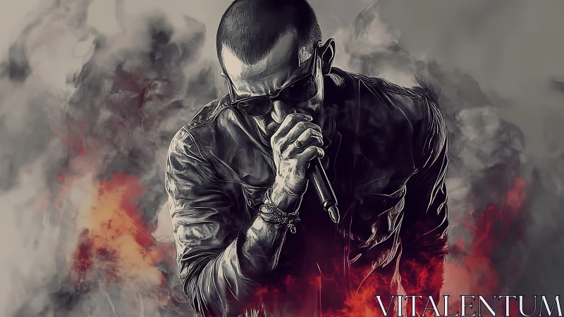 Digital painting captures intense vocalist amid abstract smoke