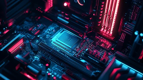 Neon lit motherboard city where tiny circuits quietly glow.