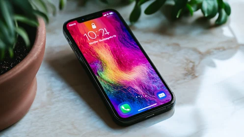 Vibrant smartphone glowing with digital life and color.