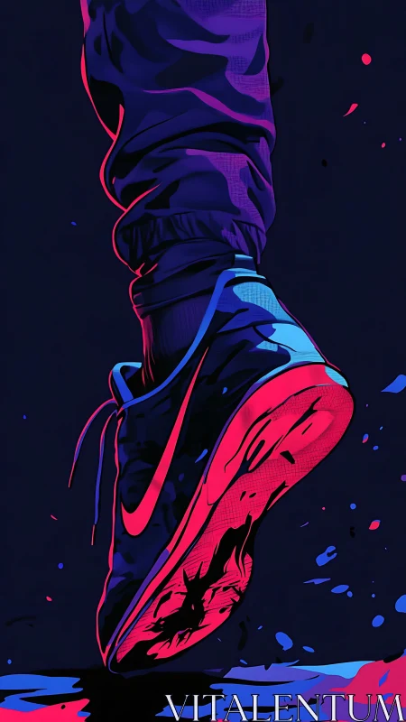 Neon-lit sneaker strides forward with bold urban energy