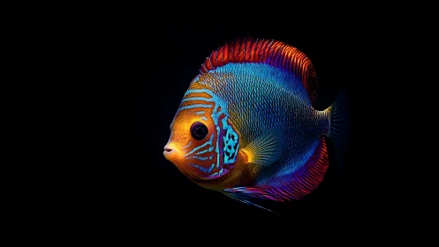 Vibrant tropical fish glows elegantly against deep black
