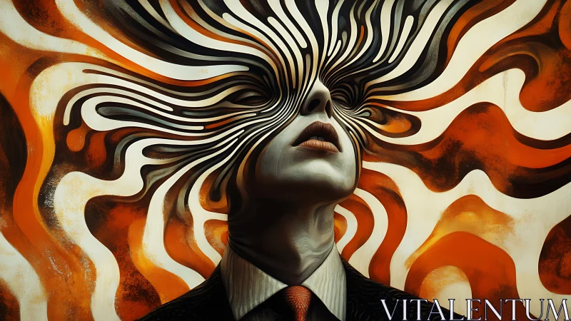 Surreal portrait merges human visage with fluid optical waves