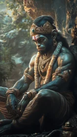 Serene monkey warrior resting in golden forest light.