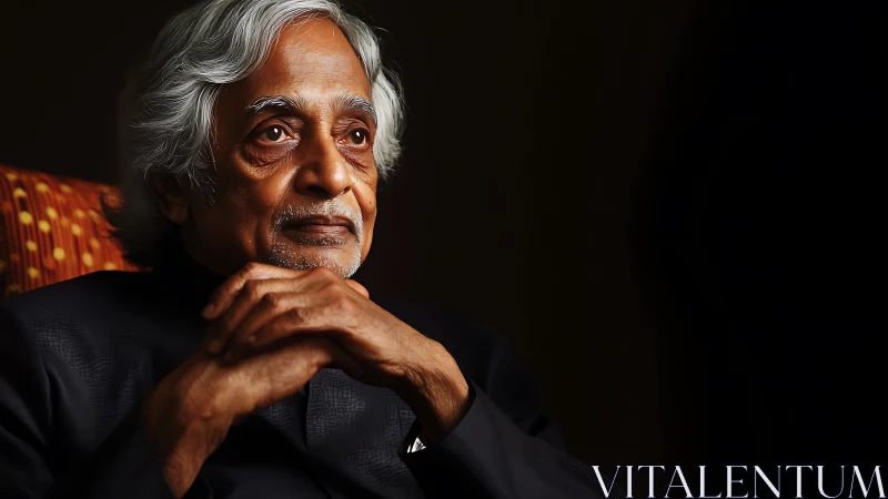 Silver-haired elder in contemplative glow of quiet memory.