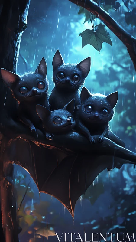 Four Black Cats in Rain: Digital Fantasy.