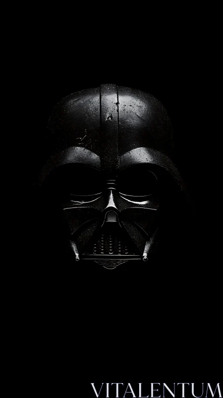 Brooding black sci fi mask emerging from galactic shadow.