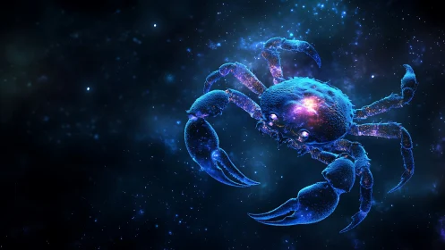 Starforge crab drifting through a luminous cosmic tide.