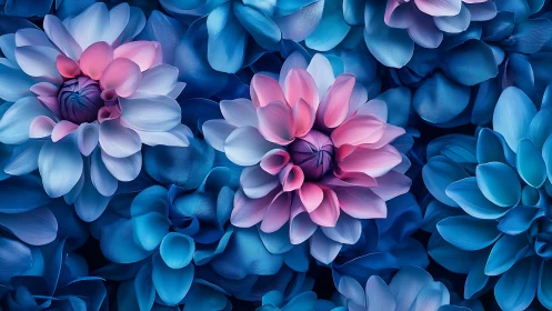 Ethereal Pink Dahlias Bloom Against Deep Blue Floral Canvas