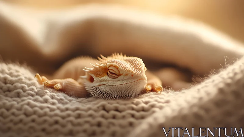 Sun-drowsy bearded dragon dreaming in knitted dunes.