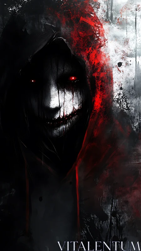 High-contrast hooded wraith portrait with red spectral lighting and smeared textures