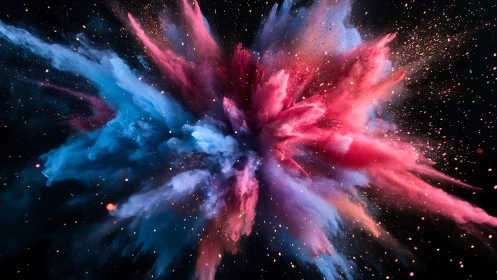 High-velocity pigment burst forms radial cyan-magenta nebula