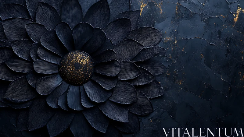 Elegant Black Bloom with Golden Heart Glows Majestically