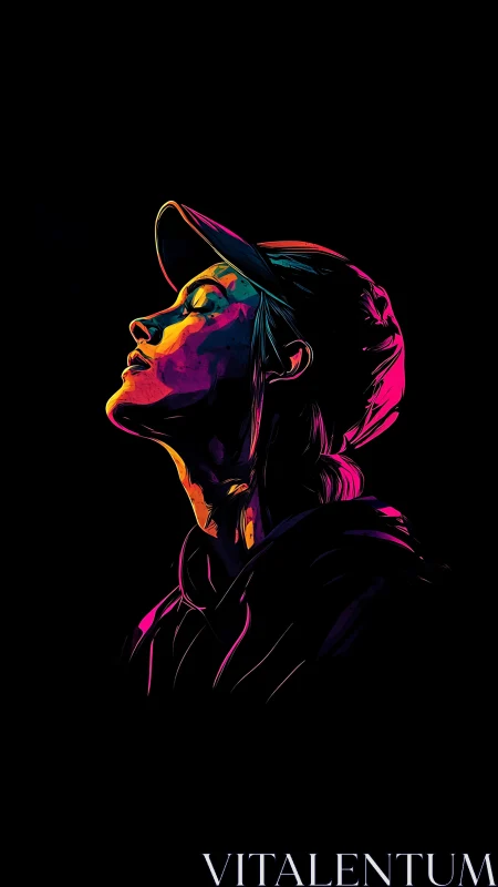 Neon-lit daydreamer soaking in color against the night sky.