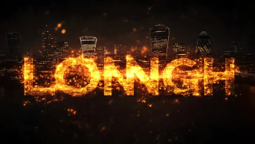 Glowing particle typography overlays London night skyline precisely