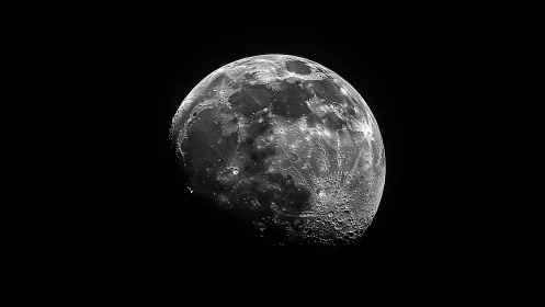 Detailed waxing gibbous moon with visible surface craters.