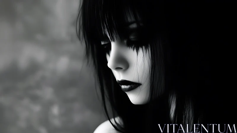Gothic monochrome portrait of girl in dramatic side light.