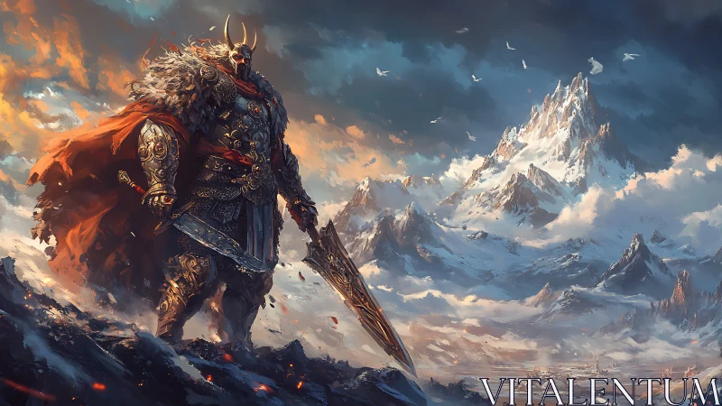 Storm-crowned warlord guards a blazing winter throneworld.
