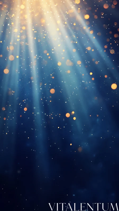 Volumetric light rays penetrate particulate field in deep blue void