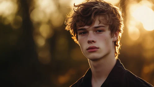 Backlit portrait of young man in shallow-depth golden hour lighting