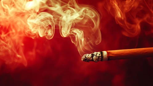 Smoldering cigarette ember painting warnings in red air.