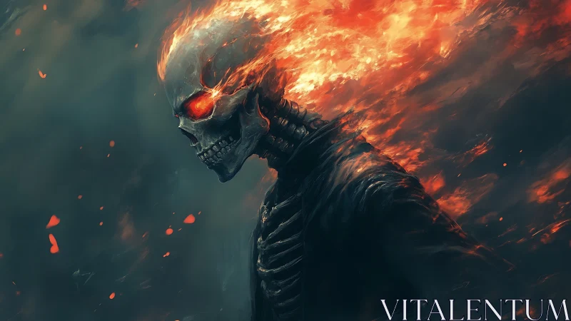Flaming skeletal figure rendered in detailed digital illustration