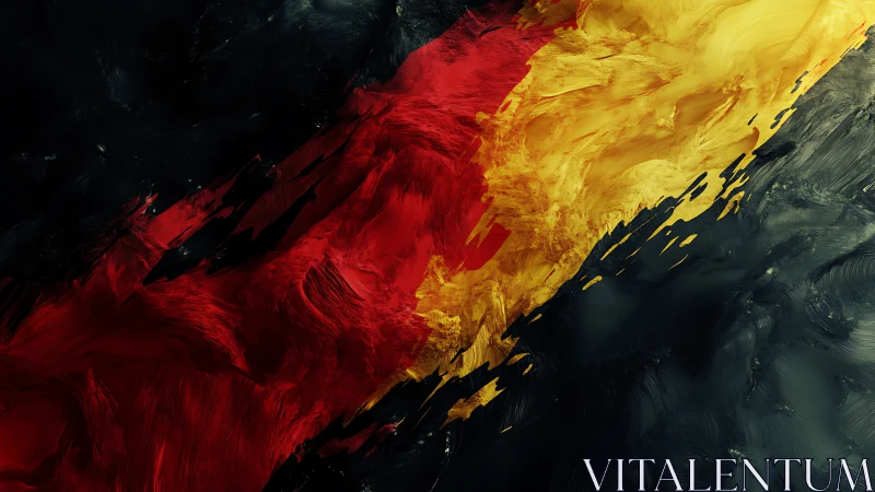 Abstract red and gold diagonal brushstroke over dark field.