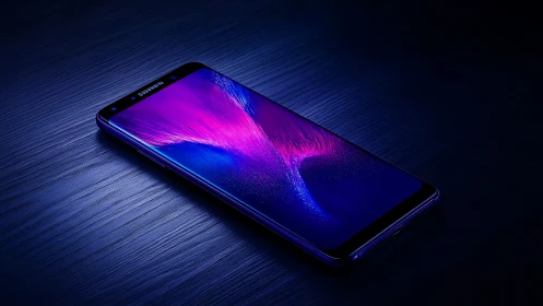 Photorealistic smartphone render on dark brushed surface.