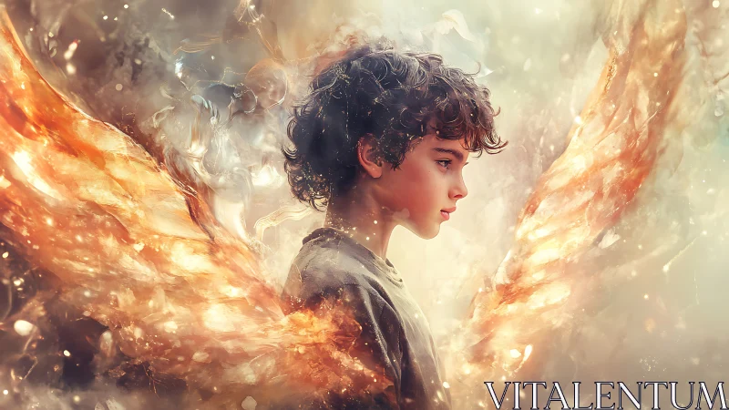 Luminescent cherubic profile with bifurcated plasma wings.