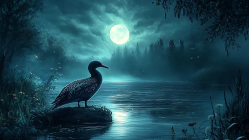 Moonlit river sentinel studies silver ripples in silence