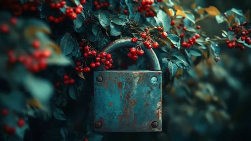 Rustlocked garden heart cradled in crimson forest berries.
