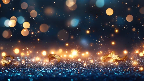 Glitter shore under champagne lights and midnight bokeh.