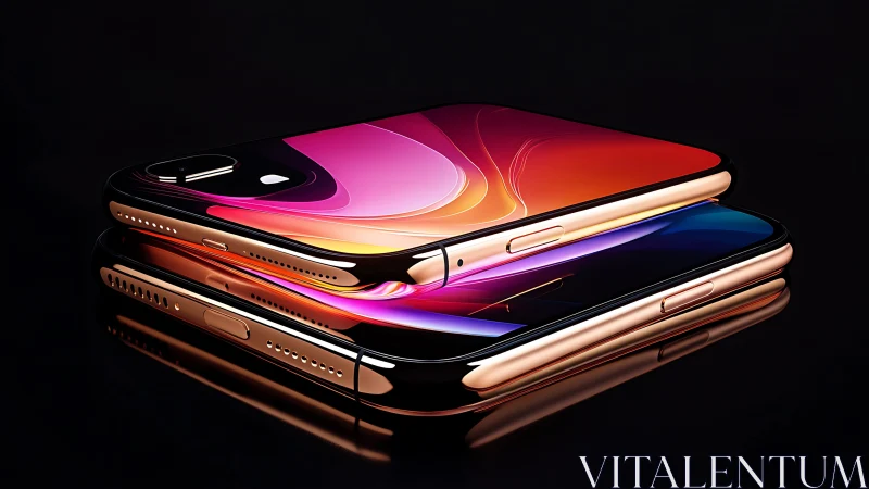 Premium Smartphones Stacked in Warm Colors and Light.