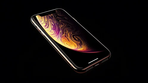 Premium smartphone displaying fluid abstract liquid gradient wallpaper