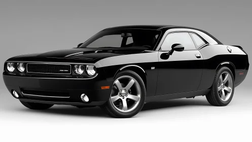 Black two-door coupe rendered in controlled side-front view.