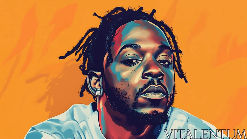 Bold vector portrait captures intense, confident gaze in color.