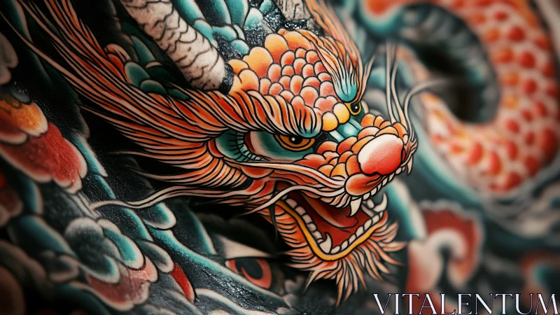 Fiery dragon tattoo coils in vivid, intricately detailed ink.