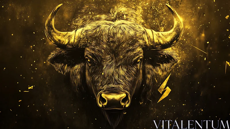 Golden bull head illustration with bold electric accents.