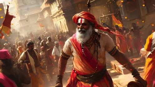 Rebel holy man strides blazing through a festival storm.