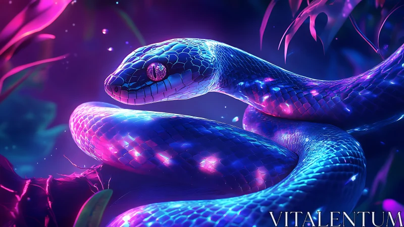Bioluminescent neon serpent rendered in hyperreal digital light