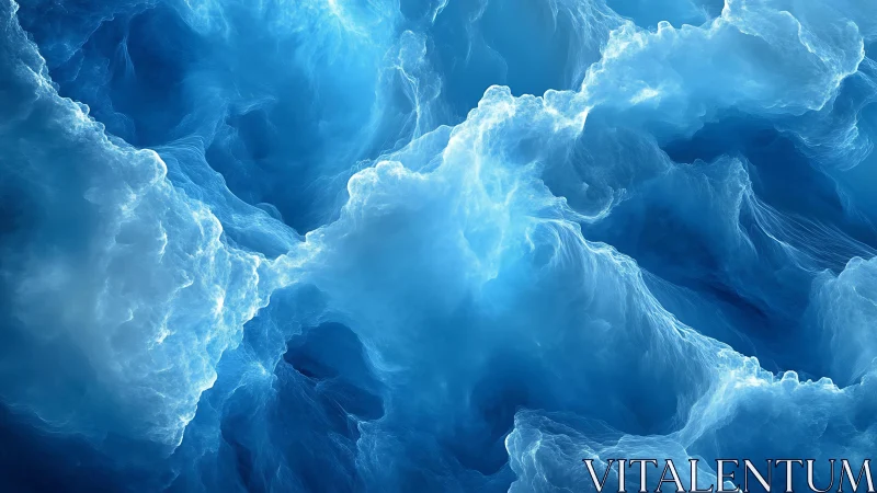 Abstract swirling blue clouds in ethereal digital art style.