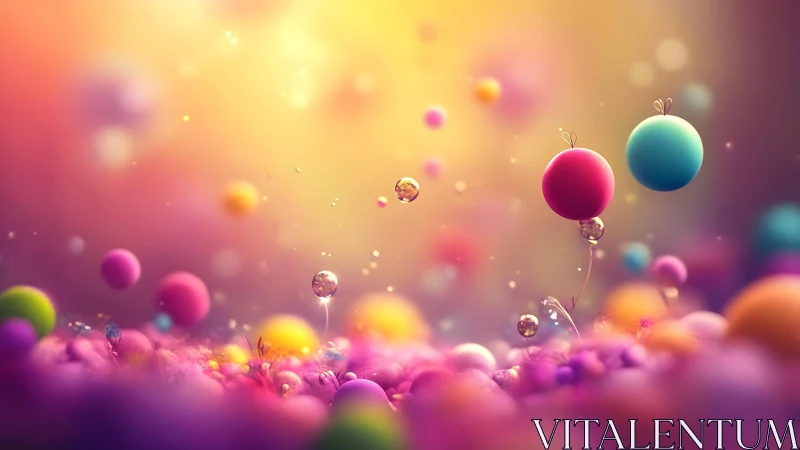 Whimsical Floating Spheres in Dreamy Pastel Fantasy Landscape.