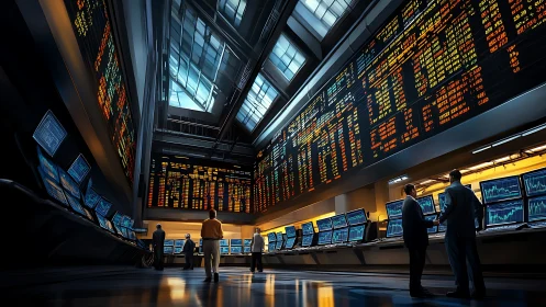 Traders monitor digital stock boards inside high tech exchange