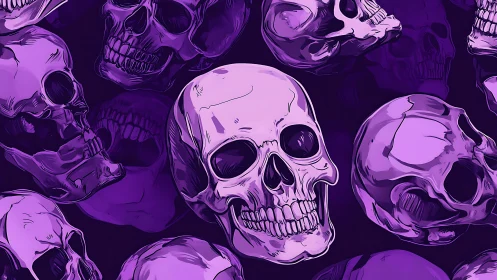 Purple human skull pattern in repetitive vector illustration.