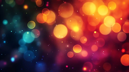 Colorful abstract bokeh background with glowing light circles.
