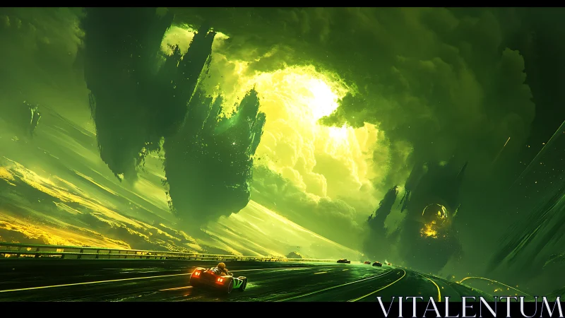 Neon storm horizon over ultrafast highway racers.