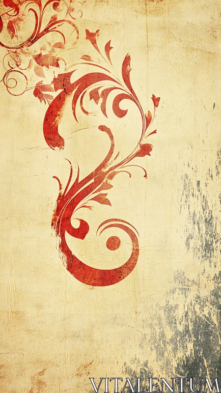 Ornate red flourish on distressed parchment ground.