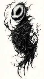 Monochrome skeletal wraith rendered with razor-edged ink lines.