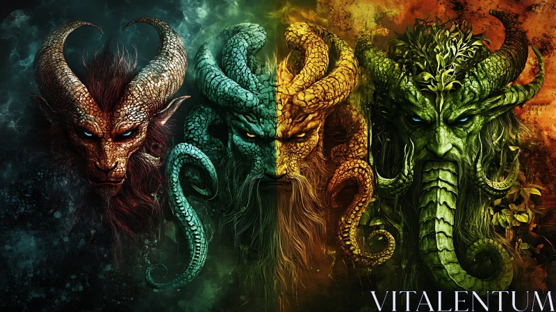 Elemental horned guardians argue over fire, frost, and root